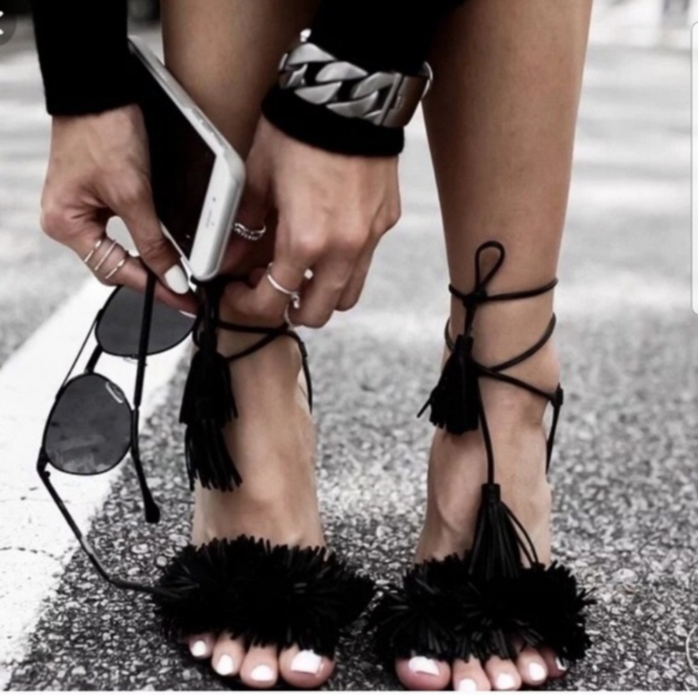 💥 AQUAZZURA Wild Thing 105 Black SuedeTassel Stiletto Heels Sz 36